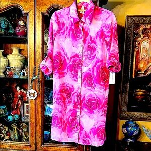 🔥NWTGorgeousPinkRosesSheer Dressing.How daring areYou?Sherrie,Layer,SwimcoverS:S